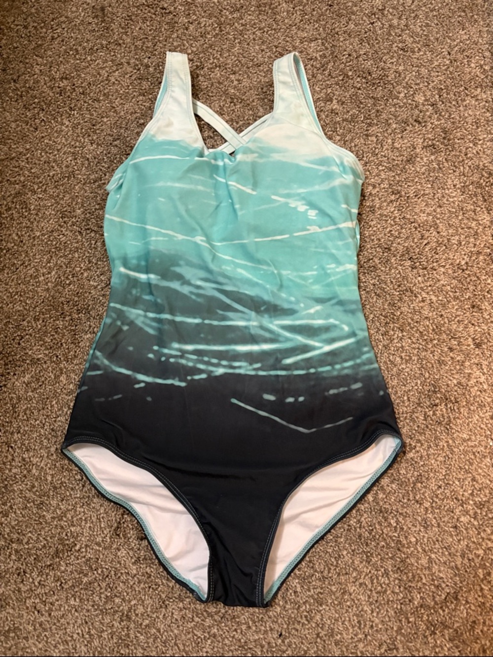 Women's Ombre Teal to Black One-Piece Swimsuit